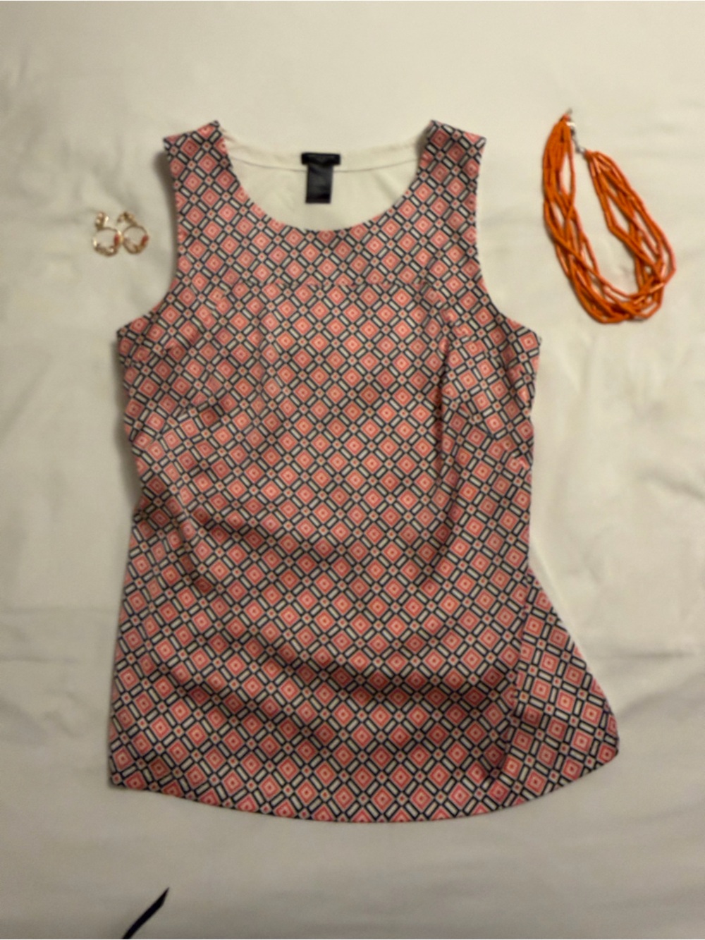 Sleeveless Geometric Print Top - Orange/ Pink/Navy